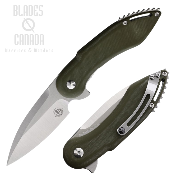 Begg Knives Mini Glimpse Flipper Folding Knife, D2 Satin, G10 OD Green, BG003